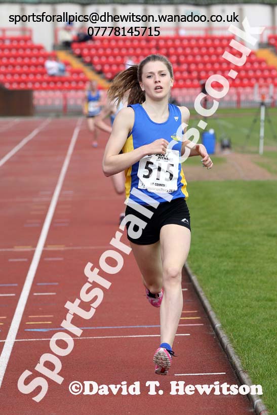 Kate Waugh (Birtley) under-17 womens 1500 metres at the North Eastern Championships, Gateshead International Stadium.  Photos: David T. Hewitson/Sports for All Pics